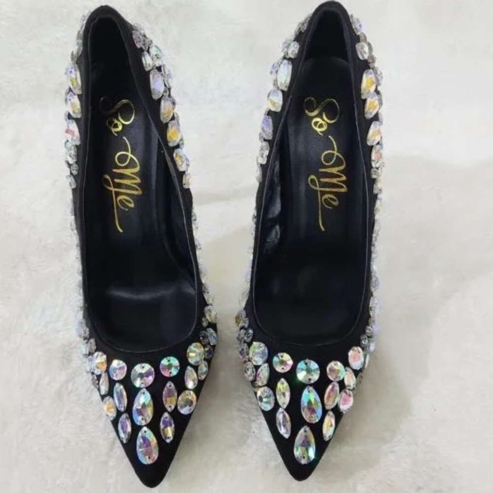 * So Me Black Colorful Iridescent Jeweled 4.5" High Heel Pumps - Picture 5 of 5